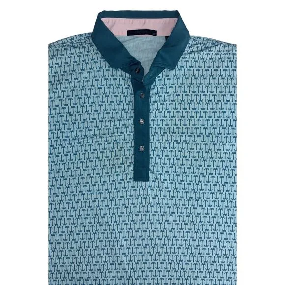 Greyson Performance Golf Polo Shirt Size XL Teal Palm Tree Short Sleeves Preppy