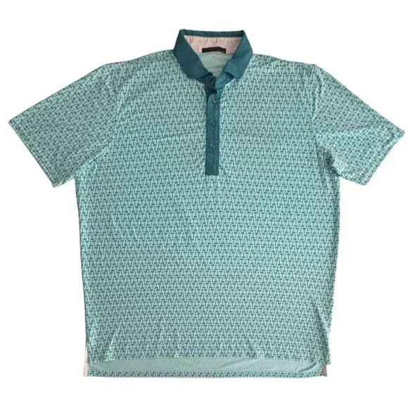 Greyson Performance Golf Polo Shirt Size XL Teal Palm Tree Short Sleeves Preppy