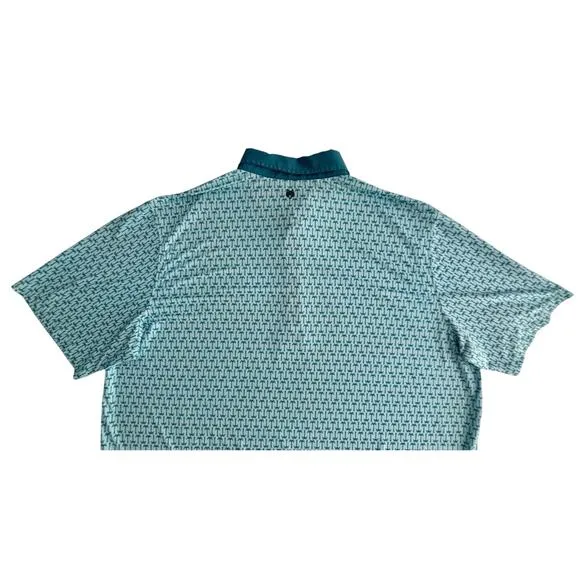 Greyson Performance Golf Polo Shirt Size XL Teal Palm Tree Short Sleeves Preppy