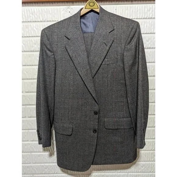 H. Freeman &amp; Son Men's Gray 2 Piece Single Breasted Plaid Wool Pant Suit Size 40