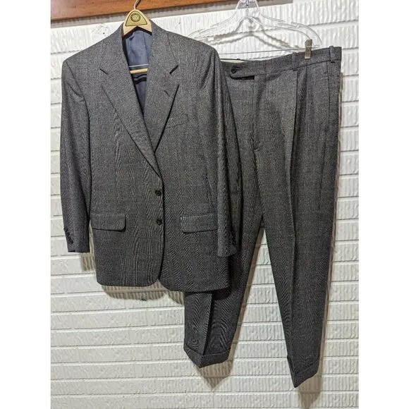 H. Freeman &amp; Son Men's Gray 2 Piece Single Breasted Plaid Wool Pant Suit Size 40