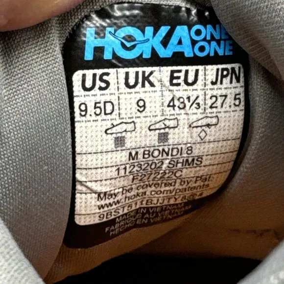 Hoka Bondi 8 Shoes Men's 9.5 D Sharkskin Harbor Mist Road Jogging Trainer