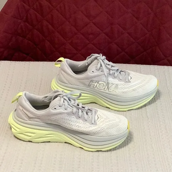 Hoka Bondi 8 White and Yellow Sz 8