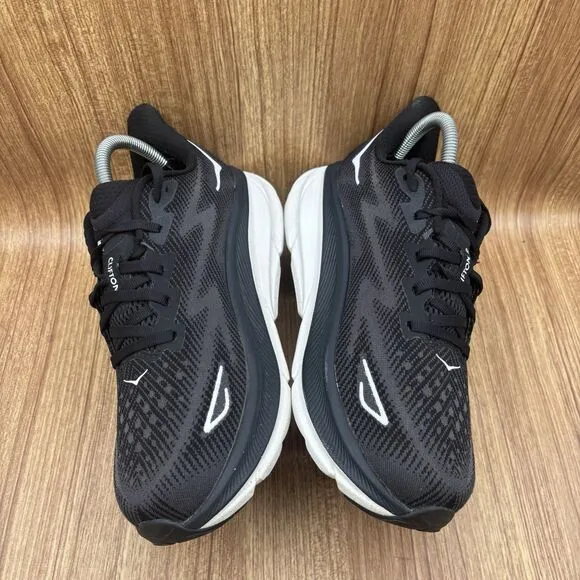 Hoka Clifton 9 Shoes Black White Daily Road Jogging Support Men Size 7 (2E) Wide
