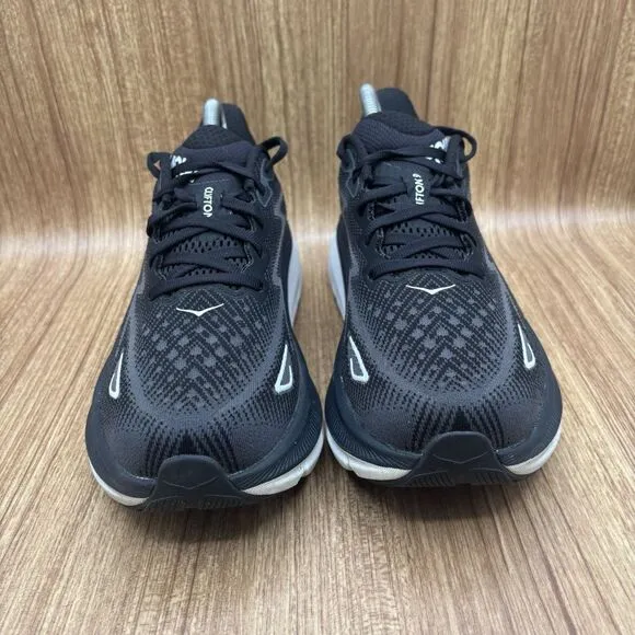 Hoka Clifton 9 Shoes Black White Daily Road Jogging Support Men Size 7 (2E) Wide