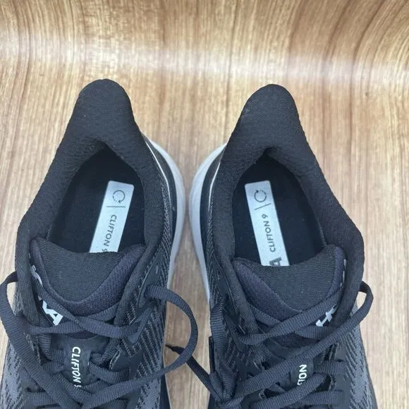 Hoka Clifton 9 Shoes Black White Daily Road Jogging Support Men Size 7 (2E) Wide