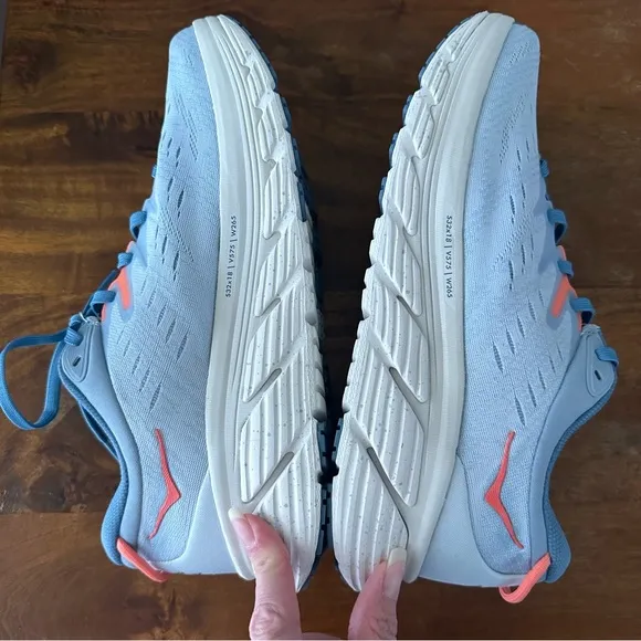 Hoka Gaviota 4 Athletic Shoes in Light Blue Gray and Coral ladies 9B NWOB