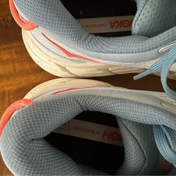 Hoka Gaviota 4 Athletic Shoes in Light Blue Gray and Coral ladies 9B NWOB