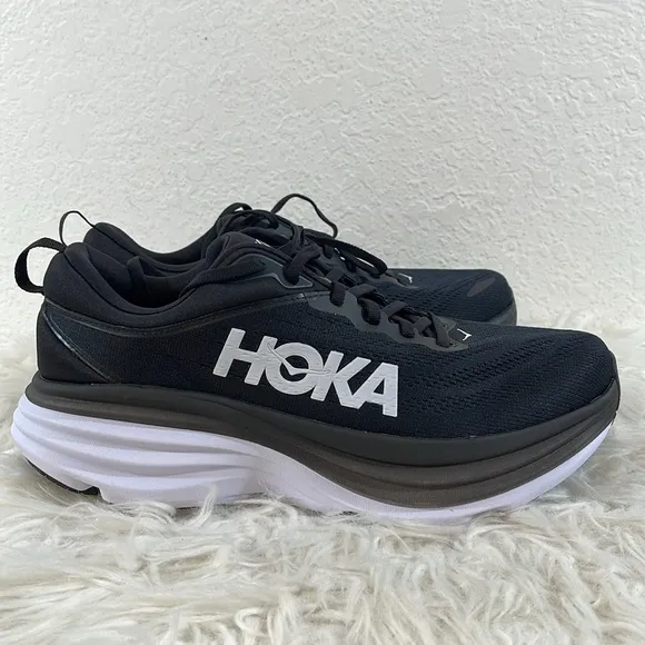 HOKA Men's Bondi 8 Black &amp; White Athletic Shoes Sneakers Size 11D NEW