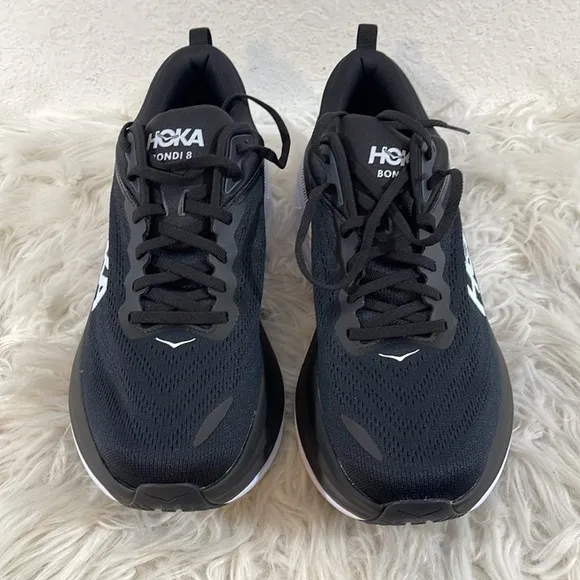 HOKA Men's Bondi 8 Black &amp; White Athletic Shoes Sneakers Size 11D NEW