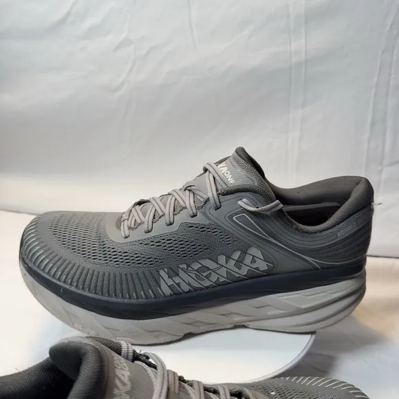 Hoka One One Bondi 7 Men 10.5 Sharkskin Gray Running Shoes Cushioned Trainer
