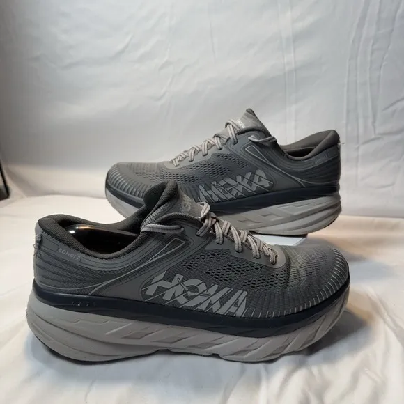 Hoka One One Bondi 7 Men 10.5 Sharkskin Gray Running Shoes Cushioned Trainer