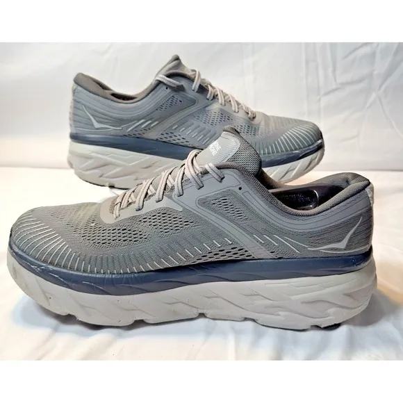 Hoka One One Bondi 7 Men 10.5 Sharkskin Gray Running Shoes Cushioned Trainer