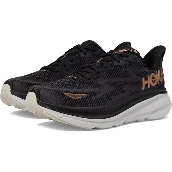 Hoka One One Clifton 9 Women's Running Shoes Sneakers Black/White Size 8D