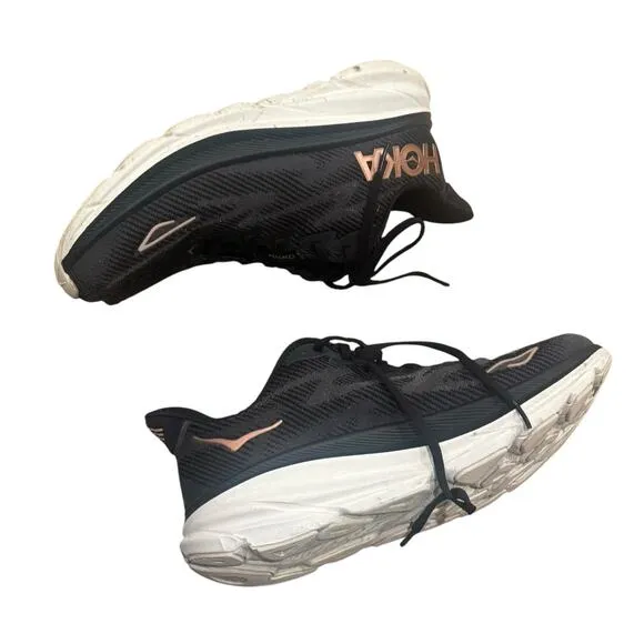 Hoka One One Clifton 9 Women's Running Shoes Sneakers Black/White Size 8D