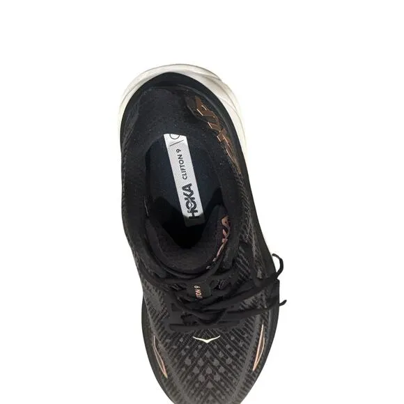 Hoka One One Clifton 9 Women's Running Shoes Sneakers Black/White Size 8D