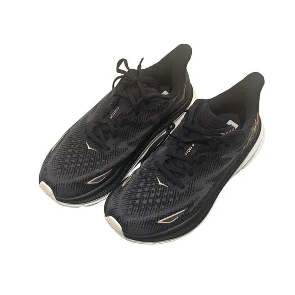 Hoka One One Clifton 9 Women's Running Shoes Sneakers Black/White Size 8D