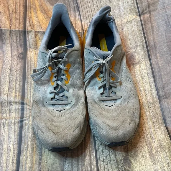 Hoka One One Gray and Yellow Athletic Shoes with Cushioned Sole size 13D