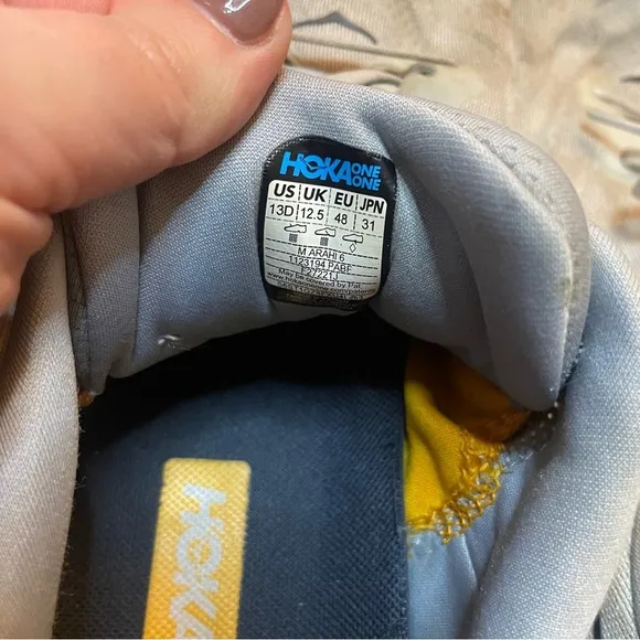 Hoka One One Gray and Yellow Athletic Shoes with Cushioned Sole size 13D
