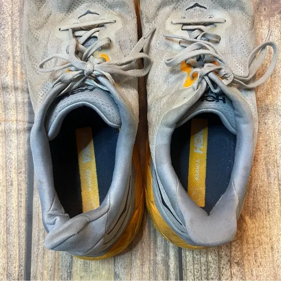 Hoka One One Gray and Yellow Athletic Shoes with Cushioned Sole size 13D
