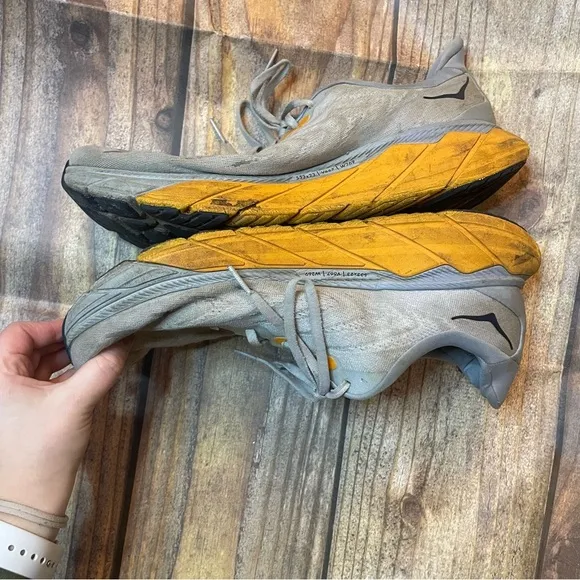 Hoka One One Gray and Yellow Athletic Shoes with Cushioned Sole size 13D