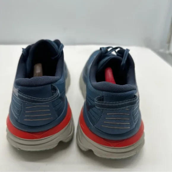 Hoka One One Mens 11 Bondi 7 Running Shoes Sneakers Blue/Red Road Gym Low