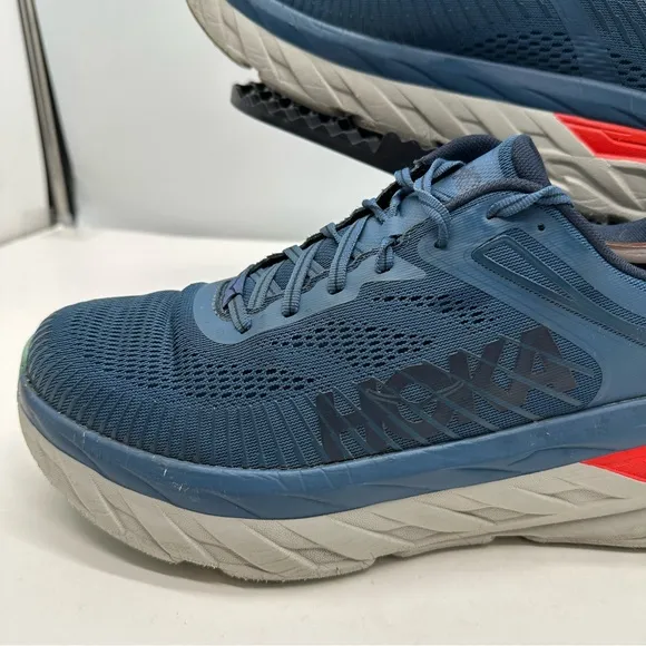 Hoka One One Mens 11 Bondi 7 Running Shoes Sneakers Blue/Red Road Gym Low