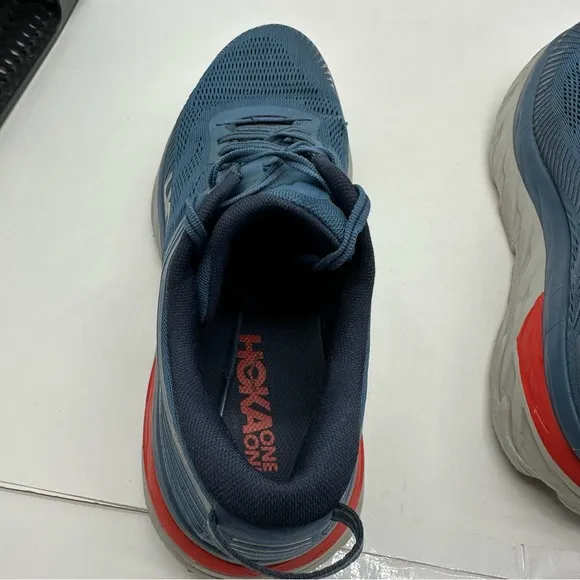 Hoka One One Mens 11 Bondi 7 Running Shoes Sneakers Blue/Red Road Gym Low
