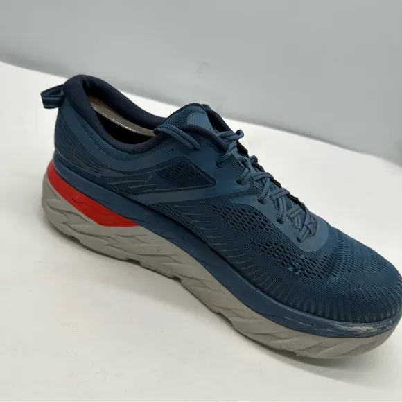 Hoka One One Mens 11 Bondi 7 Running Shoes Sneakers Blue/Red Road Gym Low