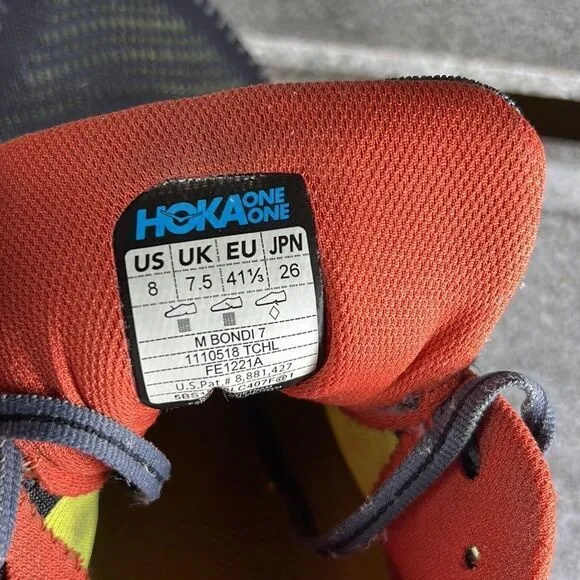 Hoka One One Bondi 7 Turbulence/Chili Sneakers Shoes Size 8