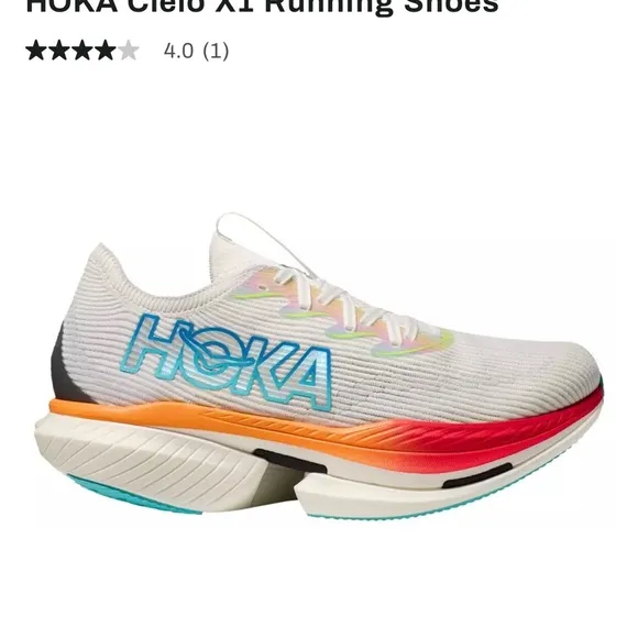 Hoka White and Red Athletic Shoes with Carbon Plate Design