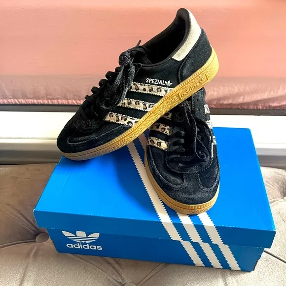 💥HP 💥 Adidas Handball Spezial Black White Leopard Sneaker Shoes