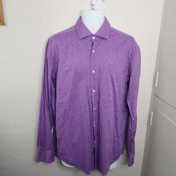 Hugo Boss Regular Fit Easy Iron Button Down Men Long Sleeve Shirt Size 17 Purple
