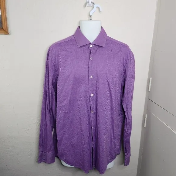Hugo Boss Regular Fit Easy Iron Button Down Men Long Sleeve Shirt Size 17 Purple
