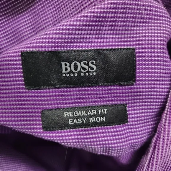 Hugo Boss Regular Fit Easy Iron Button Down Men Long Sleeve Shirt Size 17 Purple