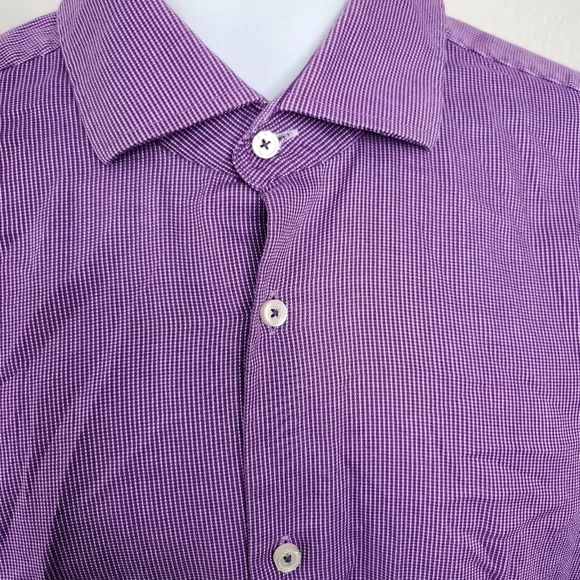 Hugo Boss Regular Fit Easy Iron Button Down Men Long Sleeve Shirt Size 17 Purple