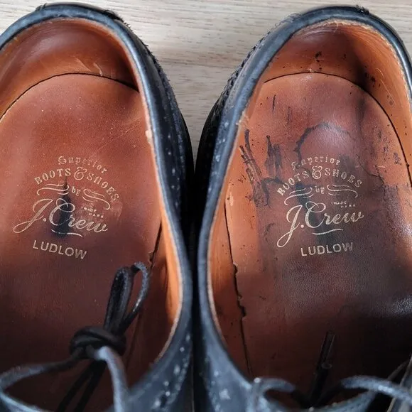 J Crew Ludlow Derby Shoes Men Size 12 D Black Long Wing Brogue Leather Round Toe