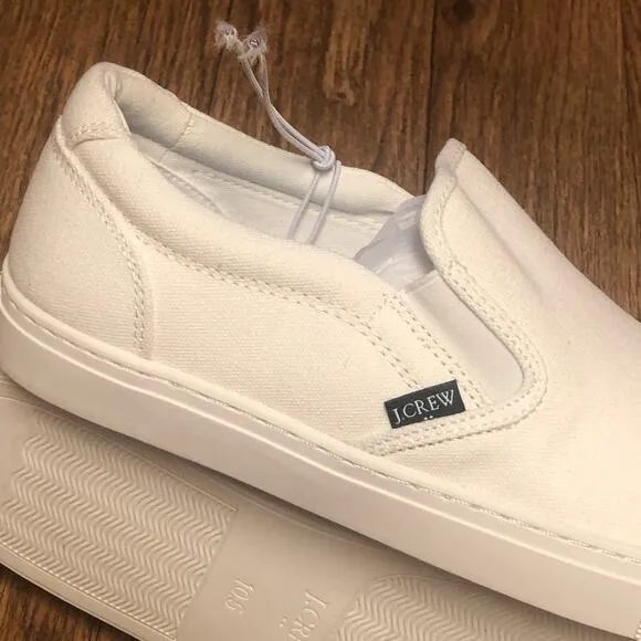 J. Crew Women’s White Road Trip Canvas Slip-One Sneakers Shoes Size 10.5