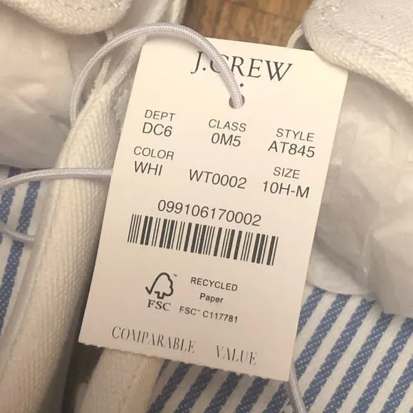 J. Crew Women’s White Road Trip Canvas Slip-One Sneakers Shoes Size 10.5