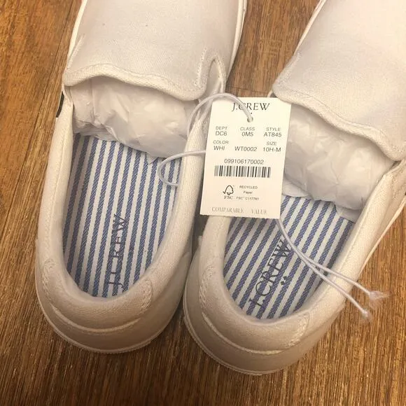 J. Crew Women’s White Road Trip Canvas Slip-One Sneakers Shoes Size 10.5