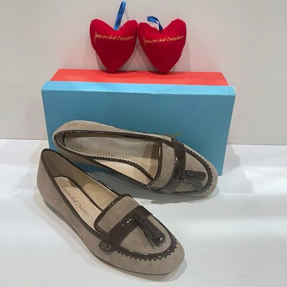 Jean-Michel Cazabat 37 Romaine Flat Loafers Clay Suede Tassel Patent Leather