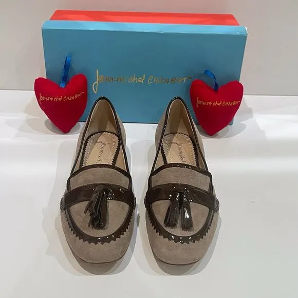 Jean-Michel Cazabat 37 Romaine Flat Loafers Clay Suede Tassel Patent Leather