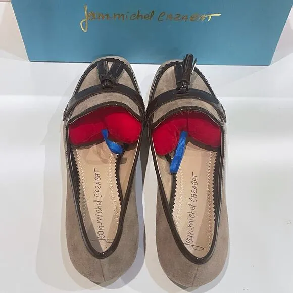 Jean-Michel Cazabat 37 Romaine Flat Loafers Clay Suede Tassel Patent Leather
