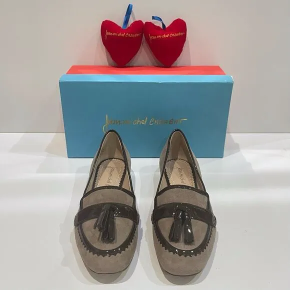 Jean-Michel Cazabat 37 Romaine Flat Loafers Clay Suede Tassel Patent Leather