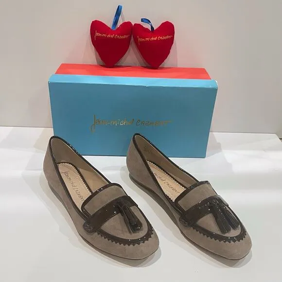 Jean-Michel Cazabat 37 Romaine Flat Loafers Clay Suede Tassel Patent Leather