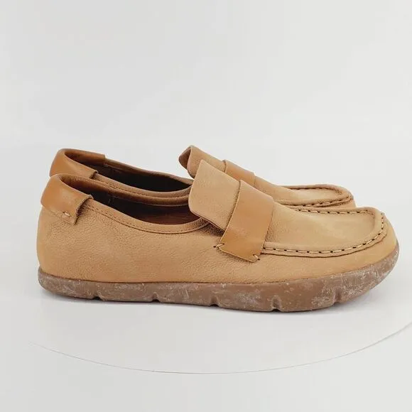 KALSO Earth Shoe Dabb Nubuck Leather Loafer Negative Heel Brown Cognac Size 10 W