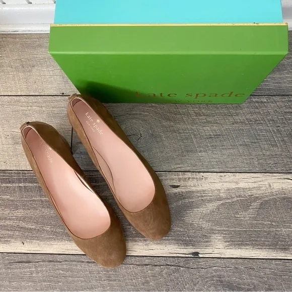 Kate Spade Shoes Size 10.5 Taupe Tan Brown Suede Beverly Pumps Block Heels NIB