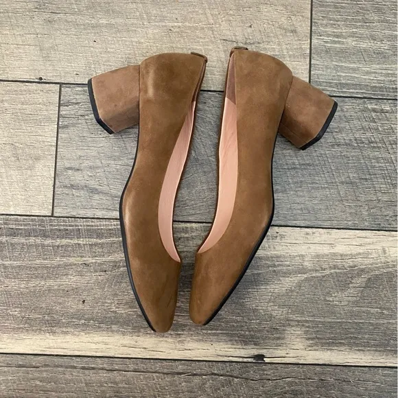Kate Spade Shoes Size 10.5 Taupe Tan Brown Suede Beverly Pumps Block Heels NIB