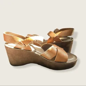 Kork-Ease Heels 11 Tan Brown Women’s Shoes Wedge Sandals Buckle Open Toe
