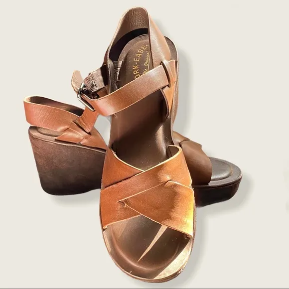 Kork-Ease Heels 11 Tan Brown Women’s Shoes Wedge Sandals Buckle Open Toe